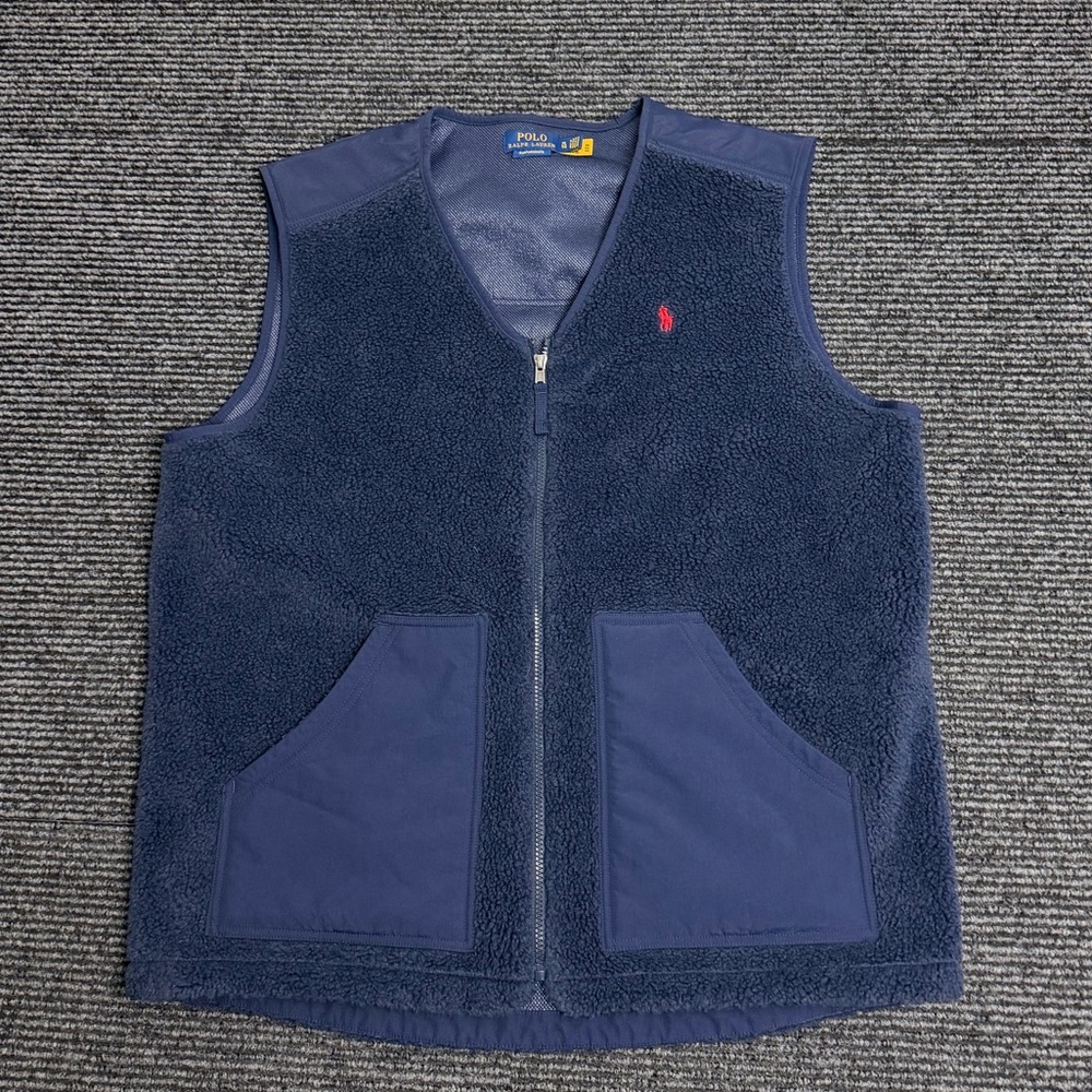 Polo Ralph Lauren Vest Men XL Blue Performance Hi Pile Fleece Hybrid